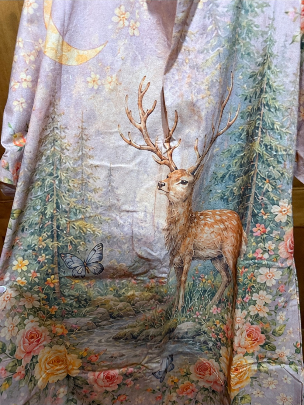 NWT Floral Pink Kimono Robe with Sentiment Print deer print